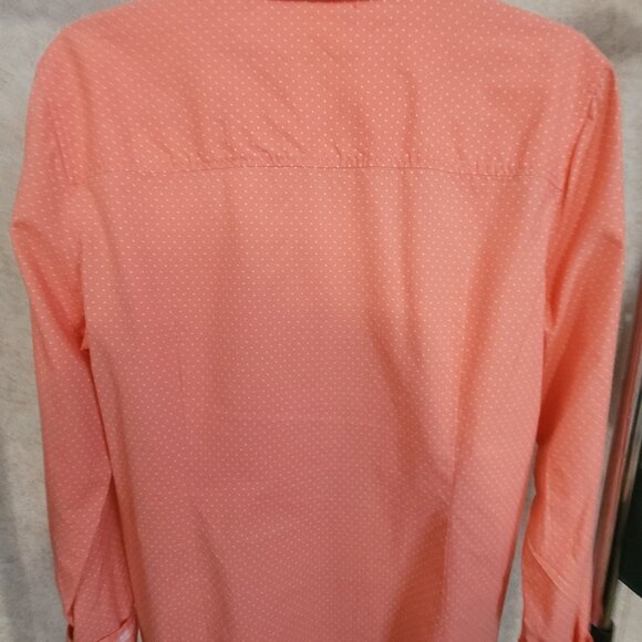 Polka Dot Long Sleeve Shirt Orange Peach Colored Blouse Size L - Picture 4 of 16